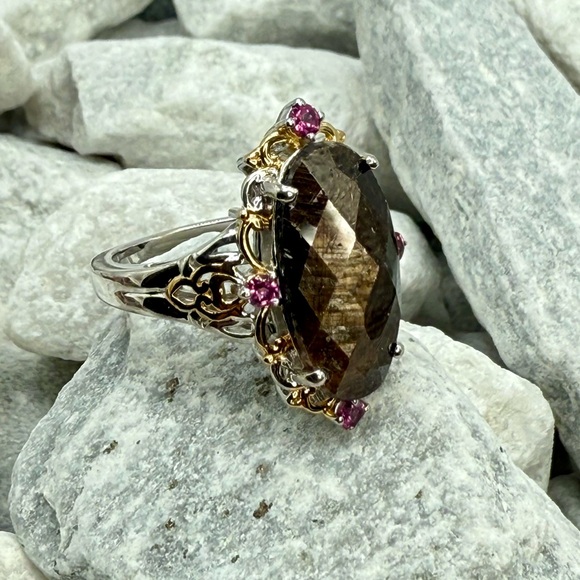 NWT Zawadi Chocolate Sapphire & Rhodolite Garnet Ring 14.20 ctw Size 9 Sterling - Picture 4 of 16
